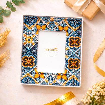 Ceramic photo frame packaged as home decor gift