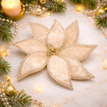 Champagne poinsettia christmas decoration clip flower detail