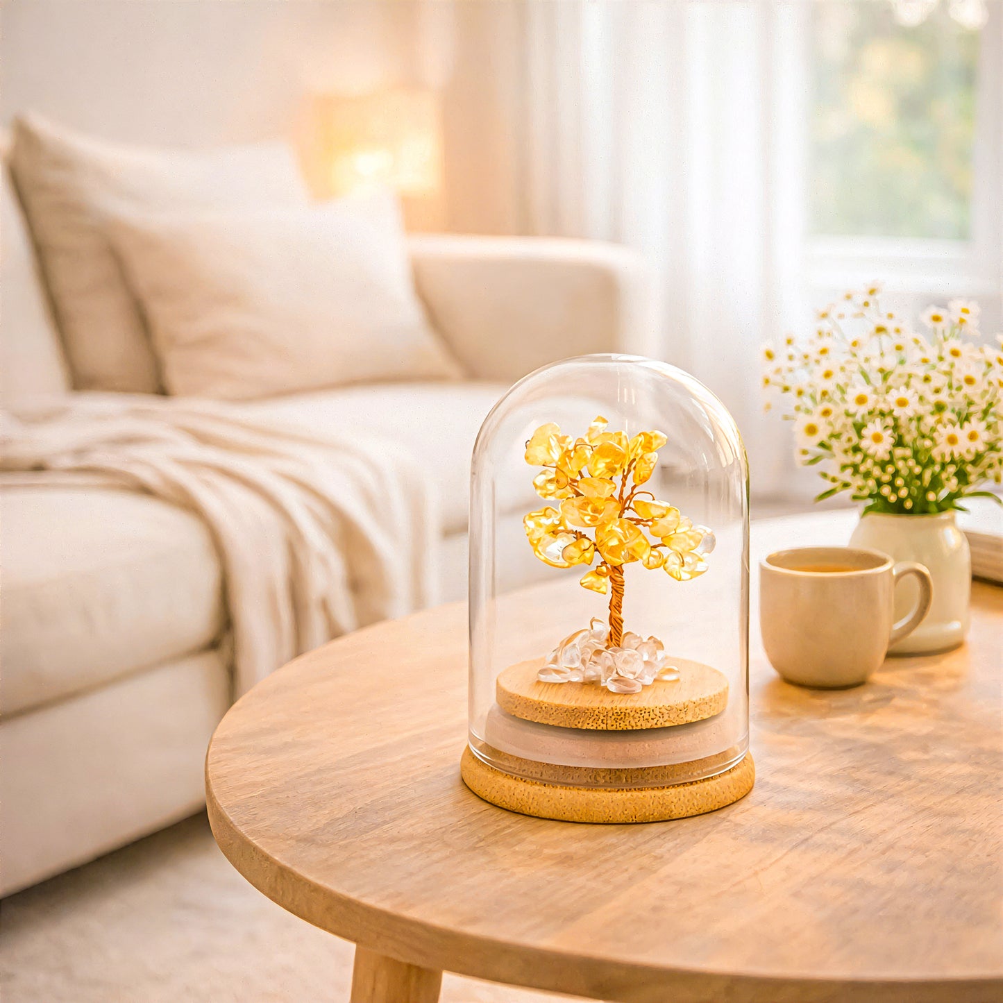 Crystal tree for happiness and success displayed as home decor in living room