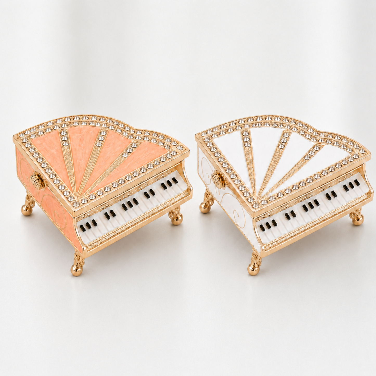 Classic Crystal Grand Piano Jewellery Box in pink and white