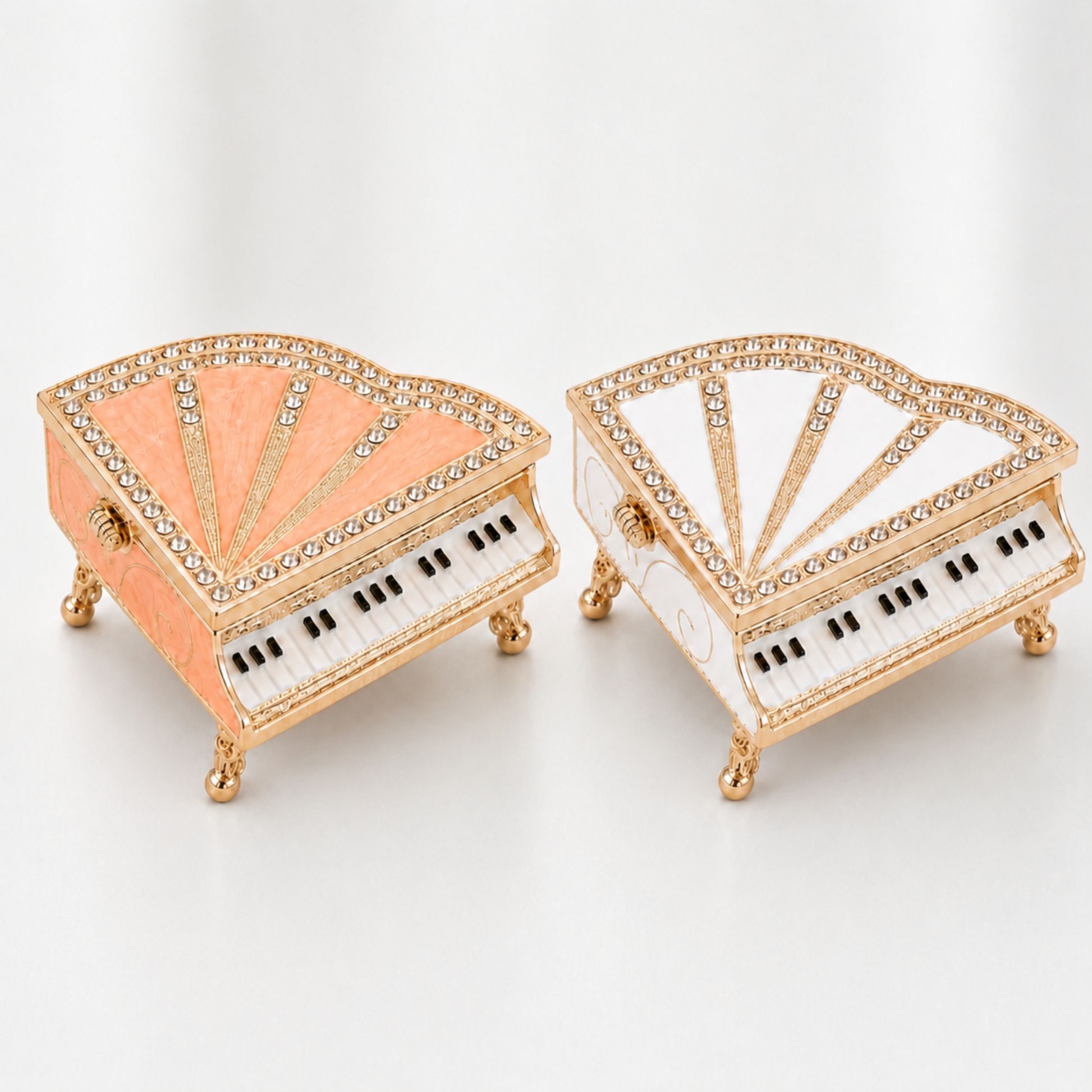 Classic Crystal Grand Piano Jewellery Box in pink and white