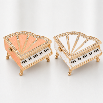 Classic Crystal Grand Piano Jewellery Box in pink and white