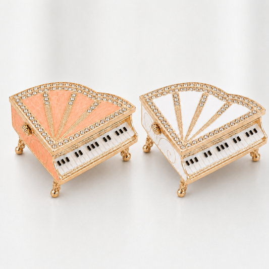 Classic Crystal Grand Piano Jewellery Box in pink and white