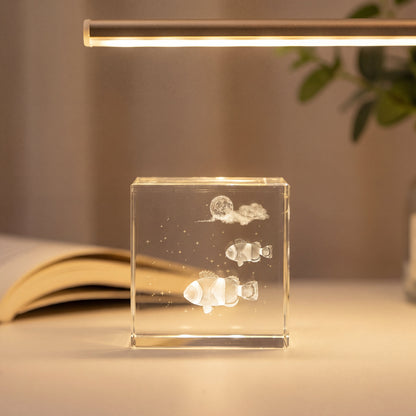 Clownfish 3D engraved crystal cube keepsake, a calming decorative crystal gift for ocean lovers