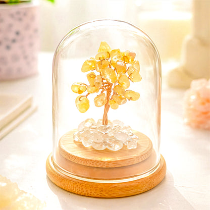 Crystal tree for happiness and success with citrine stones under glass dome