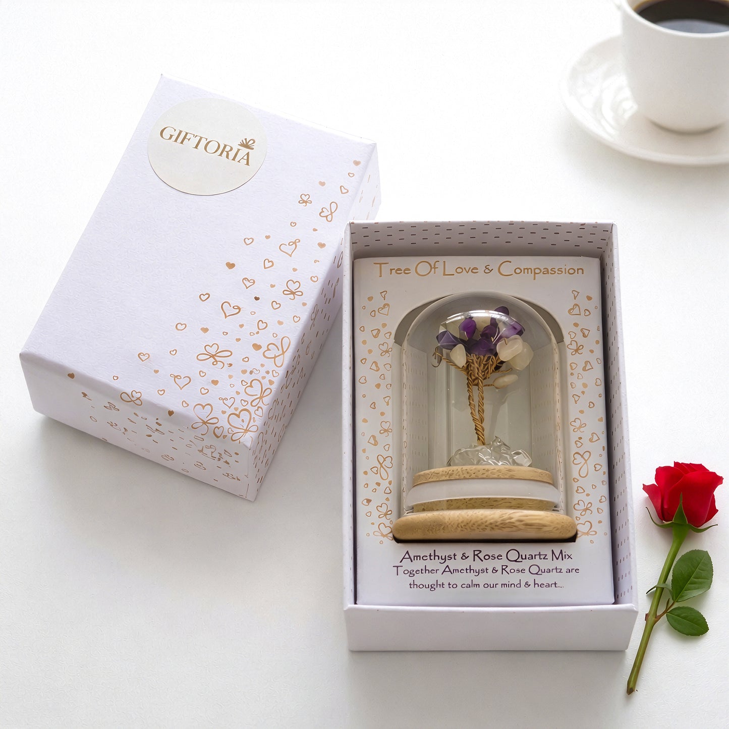 Crystal tree for love and compassion gift presented in elegant Giftoria gift box, ready for gifting