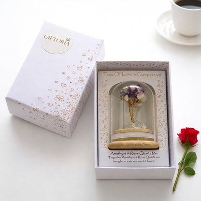 Crystal tree for love and compassion gift presented in elegant Giftoria gift box, ready for gifting