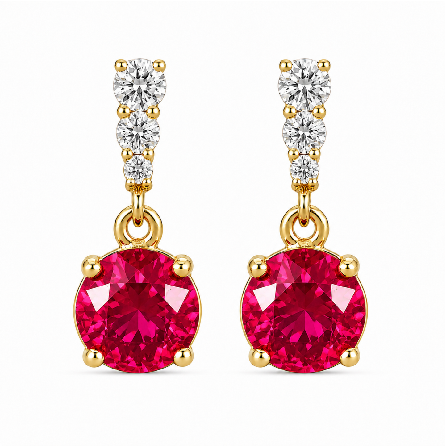 Elegant ruby red 18K gold plated sterling silver drop earrings