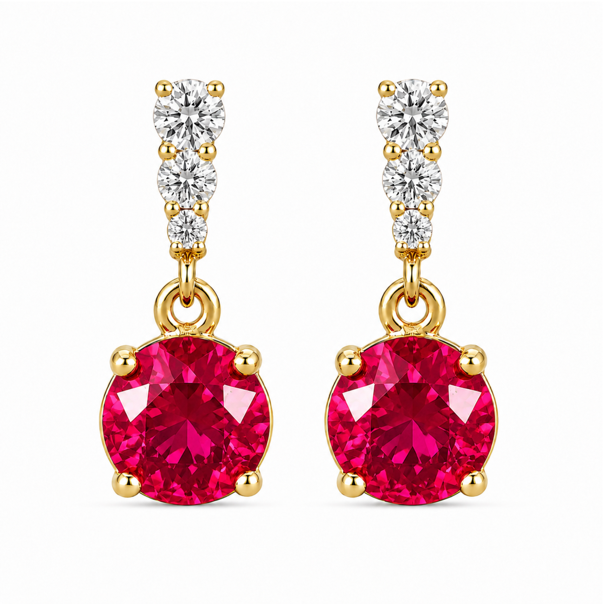 Elegant ruby red 18K gold plated sterling silver drop earrings