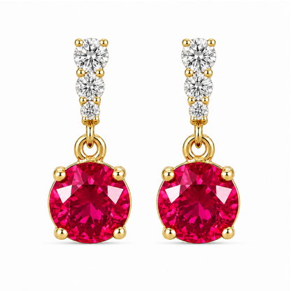 Elegant ruby red 18K gold plated sterling silver drop earrings