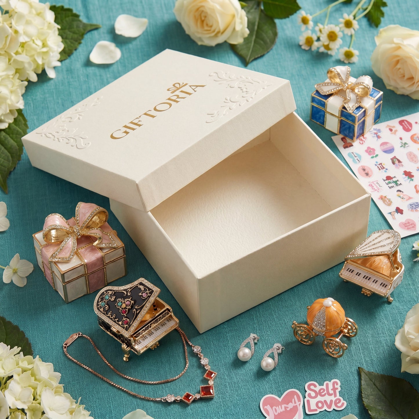 Empty Giftoria gift box for creating a custom gift set with jewellery and small gifts