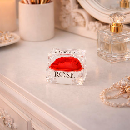 Preserved rose gift box displayed on vanity table elegant romantic decor