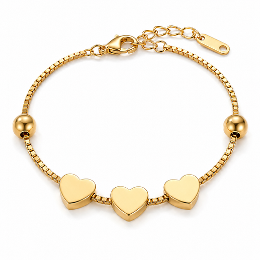Forever Together 18K gold-plated triple heart bracelet on a white background
