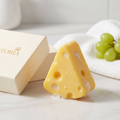 Gift Ready Cheese Silk Protein Cleansing Soap displayed beside a branded gift box