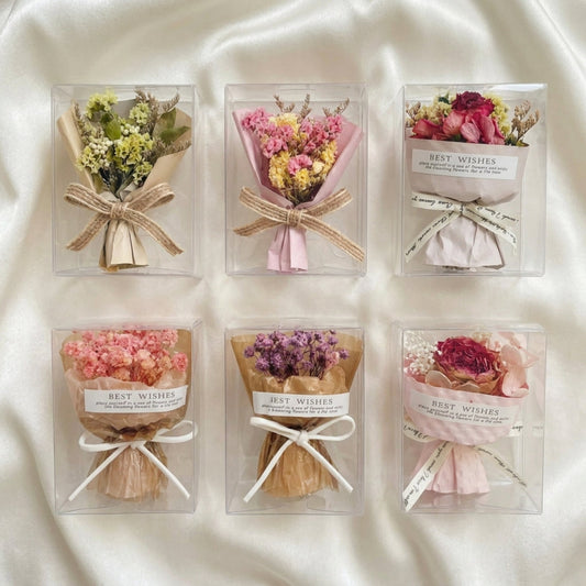 Gift-ready dried rose and baby’s breath bouquet box in assorted colours, a delicate flower gift for her in Australia