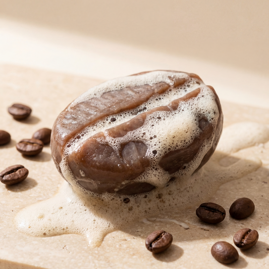Gift-Ready Handmade Coffee Bean Soap with creamy lather and coffee bean detail