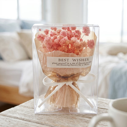 Pink baby’s breath bouquet box close-up, delicate preserved flower gift for her Australia