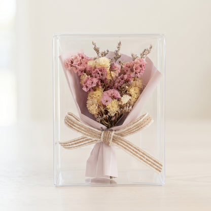Pink mixed dried flower bouquet box, ready-to-gift floral keepsake