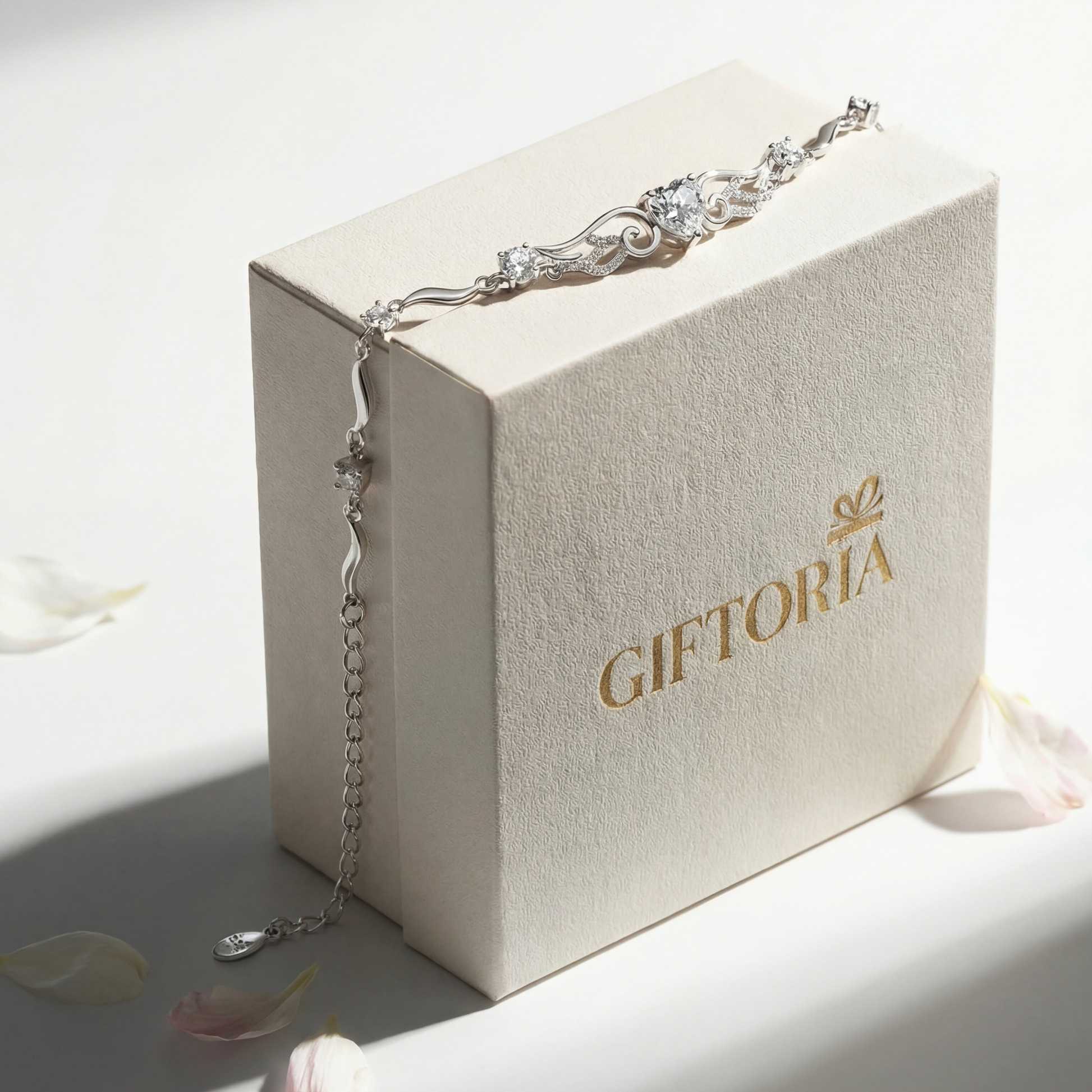 Giftoria jewellery packaging for Angel Wings 925 sterling silver heart bracelet