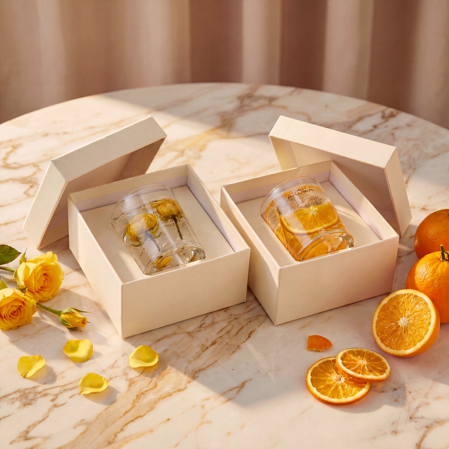 Giftoria gel wax scented candle gift set with rose and orange designs