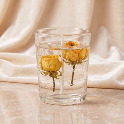 Rose gel wax scented candle front view in clear glass