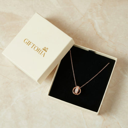 Interlocking Circle Pendant Necklace presented in Giftoria gift box, ready to gift jewellery for her