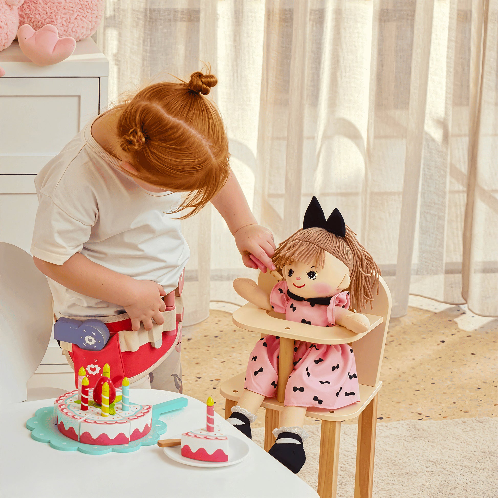 Interactive play scene with Mia plush doll toy