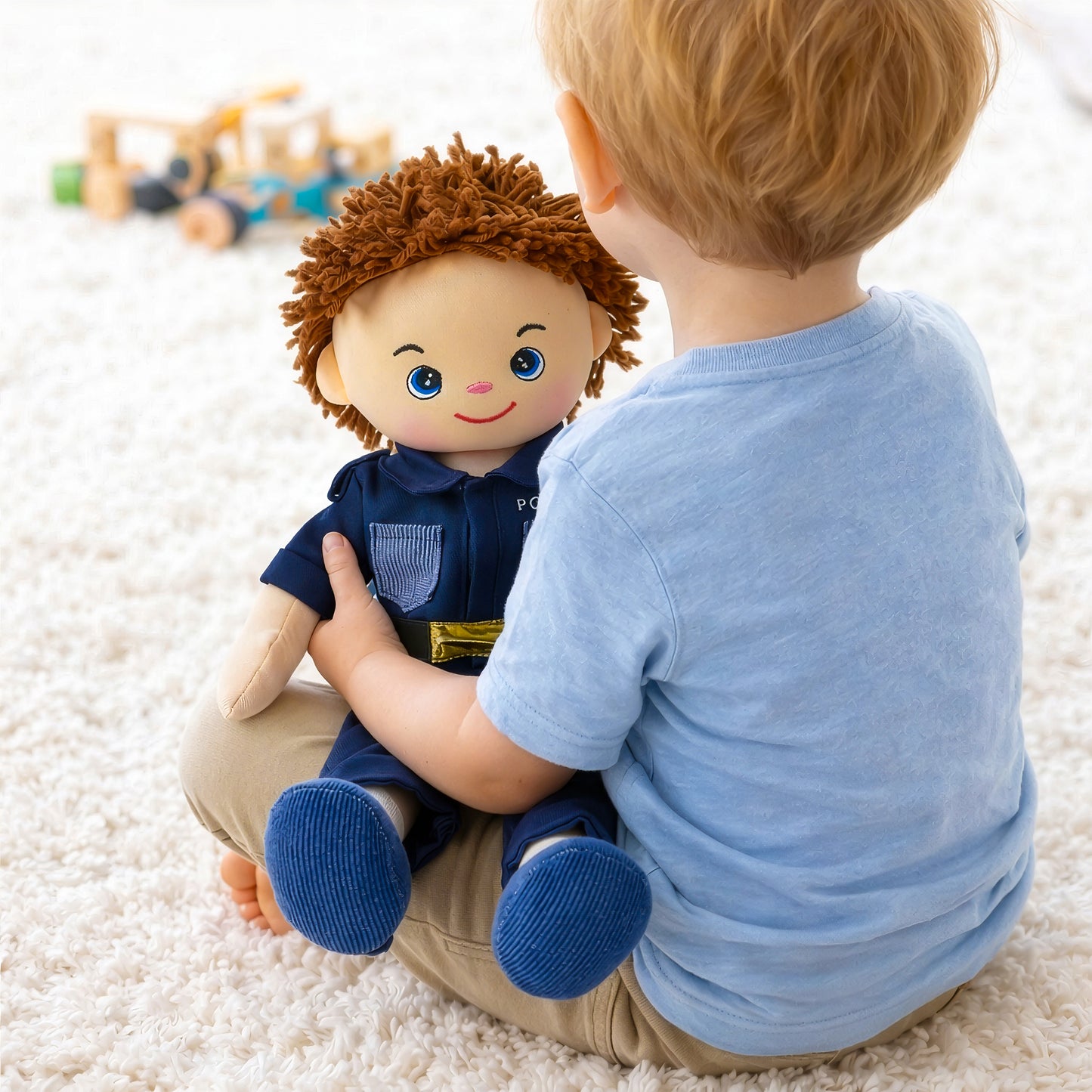 Kids role play with Lewis police plush doll toy