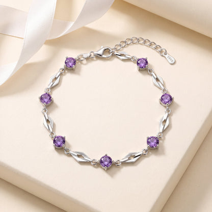 Luminous Love purple cubic zirconia bracelet made with 999 fine silver, delicate romantic bracelet for women