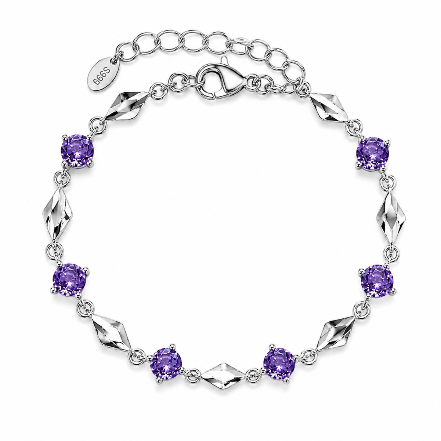 Luminous Love purple cubic zirconia bracelet made with 999 fine silver, delicate romantic bracelet for women