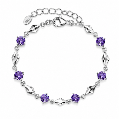 Luminous Love purple cubic zirconia bracelet made with 999 fine silver, delicate romantic bracelet for women