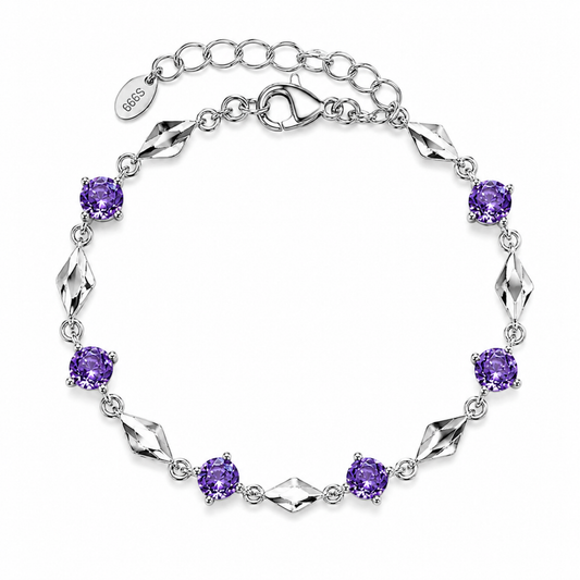 Luminous Love purple cubic zirconia bracelet made with 999 fine silver, delicate romantic bracelet for women
