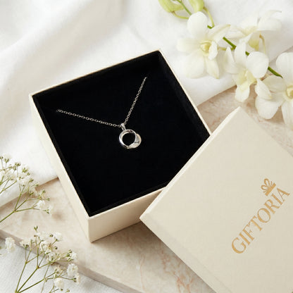 925 sterling silver open circle pendant necklace presented in a Giftoria jewellery gift box