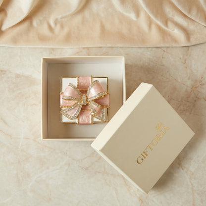 Pink vintage bow enamel crystal jewellery box with Giftoria gift box, elegant mini jewellery storage gift for her Australia