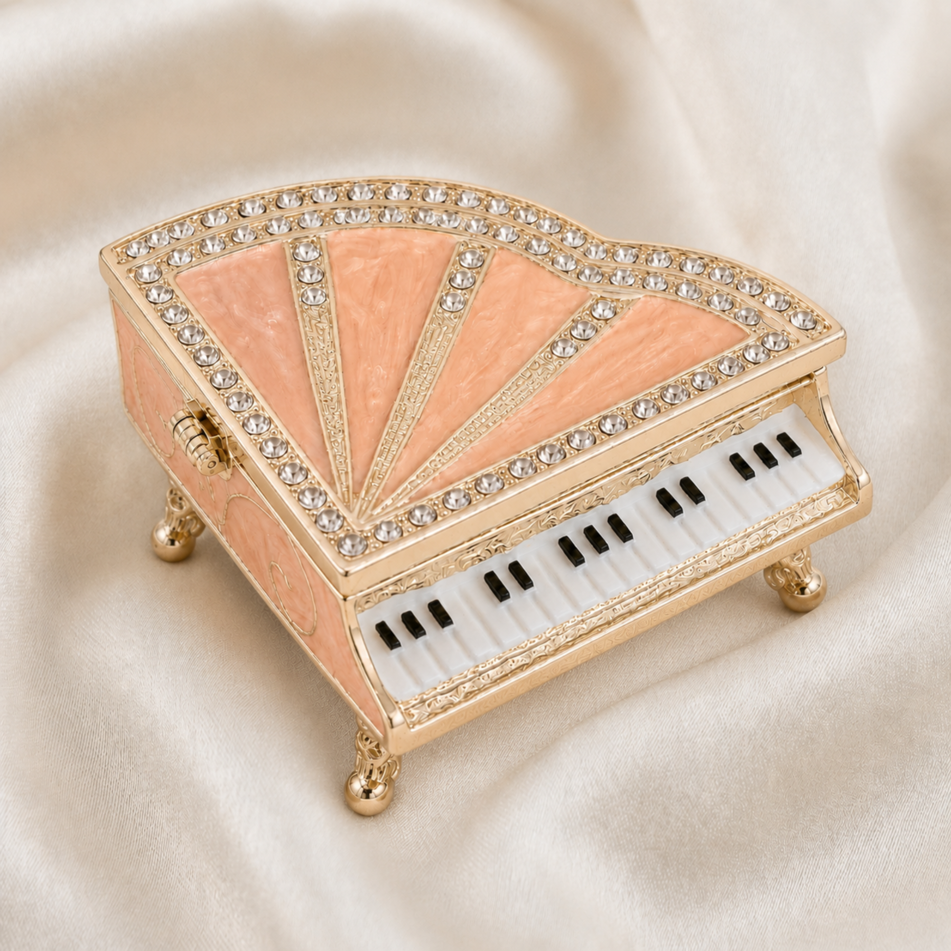 Pink Classic Crystal Grand Piano Jewellery Box with gold detailing