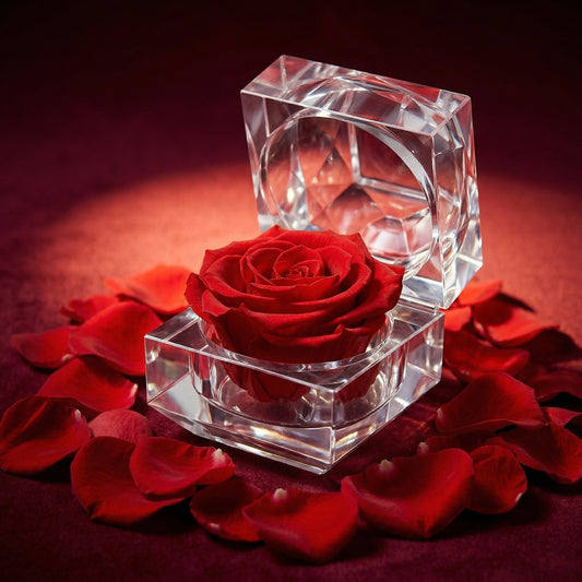 Preserved Rose Crystal Gift Box in red with real preserved rose in a clear crystal box