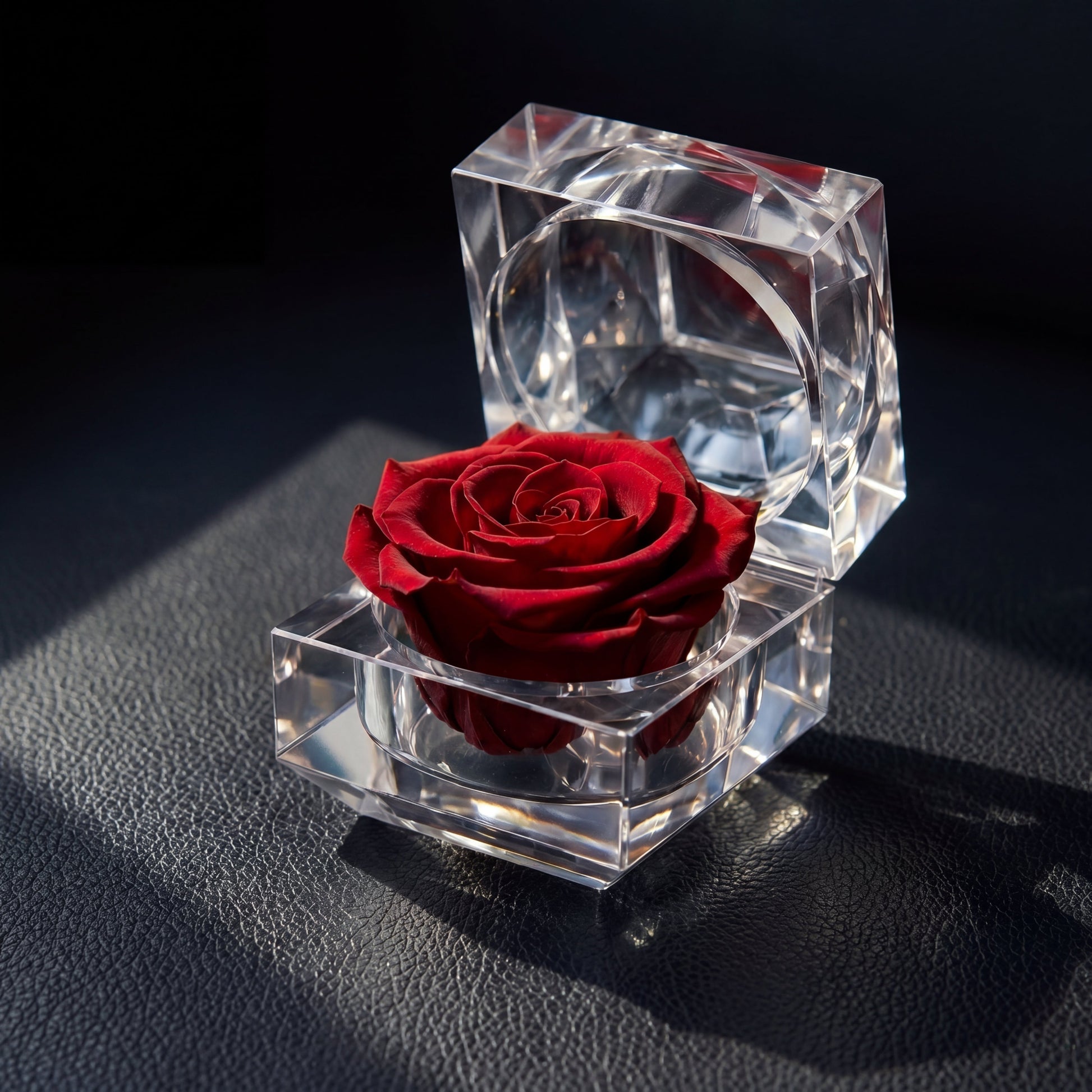 Preserved Rose Crystal Gift Box in red with real preserved rose in a clear crystal box