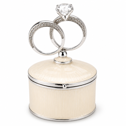 Romantic double wedding rings jewellery box with crystal detail in ivory and silver