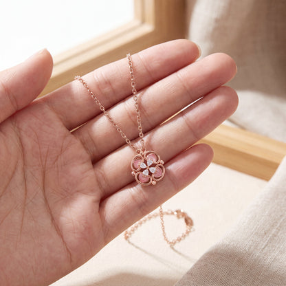 925 sterling silver rose gold lucky clover necklace shown on hand for size