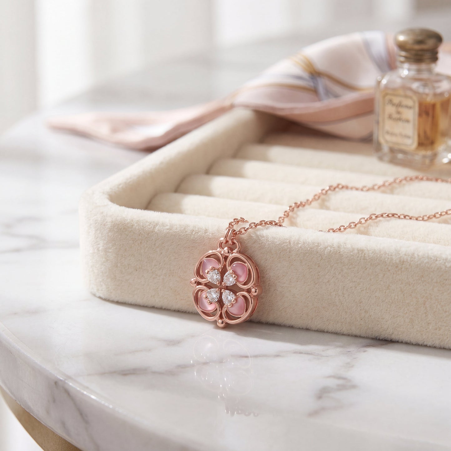 925 Sterling Silver Rose Gold Magnetic Lucky Clover Necklace