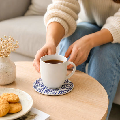 Round ceramic coaster set 4pcs used under coffee mug in living room