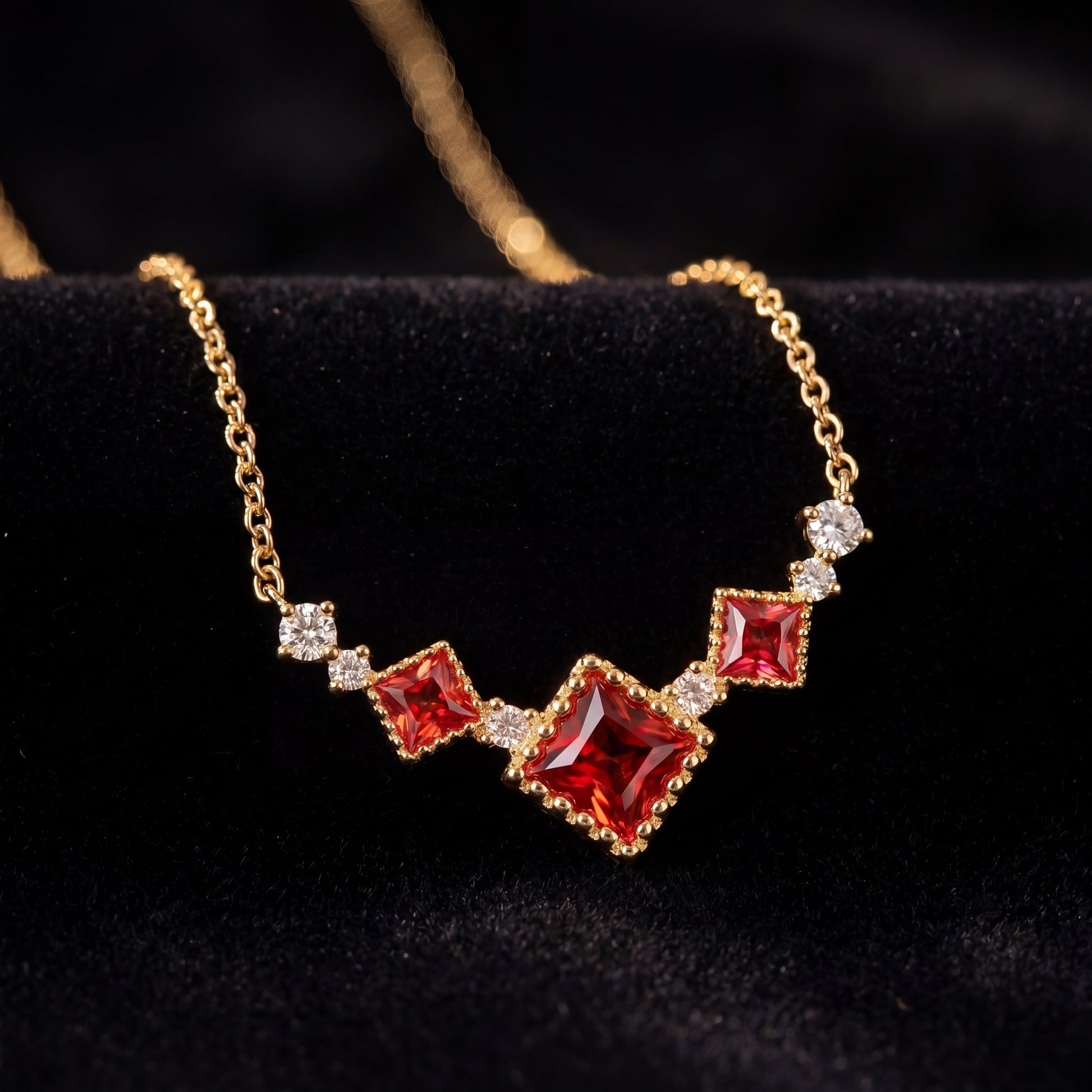 Scarlet vintage 925 sterling silver red cubic zirconia necklace with gold plated chain