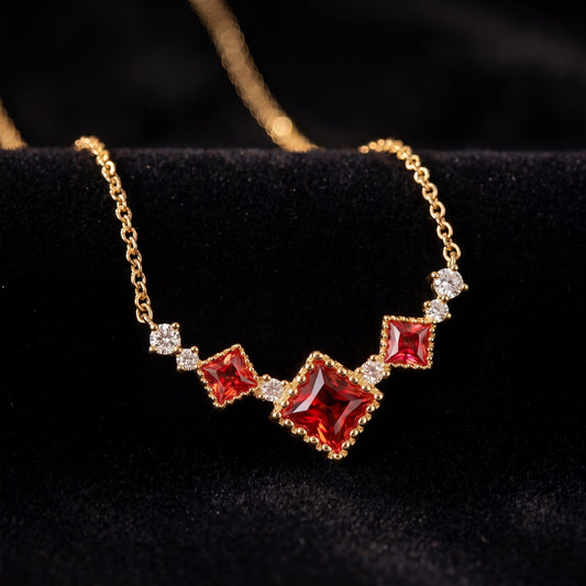 Scarlet vintage 925 sterling silver red cubic zirconia necklace with gold plated chain