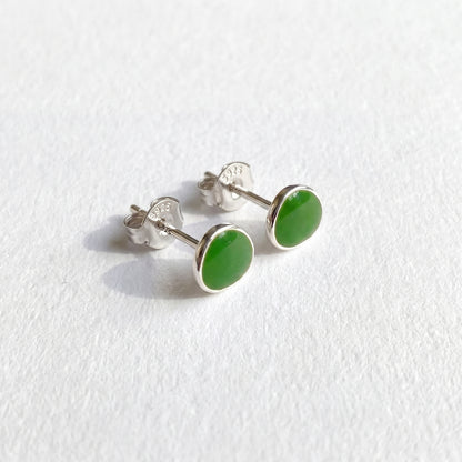 Silver tone avocado green 925 sterling silver stud earrings with a delicate polished finish