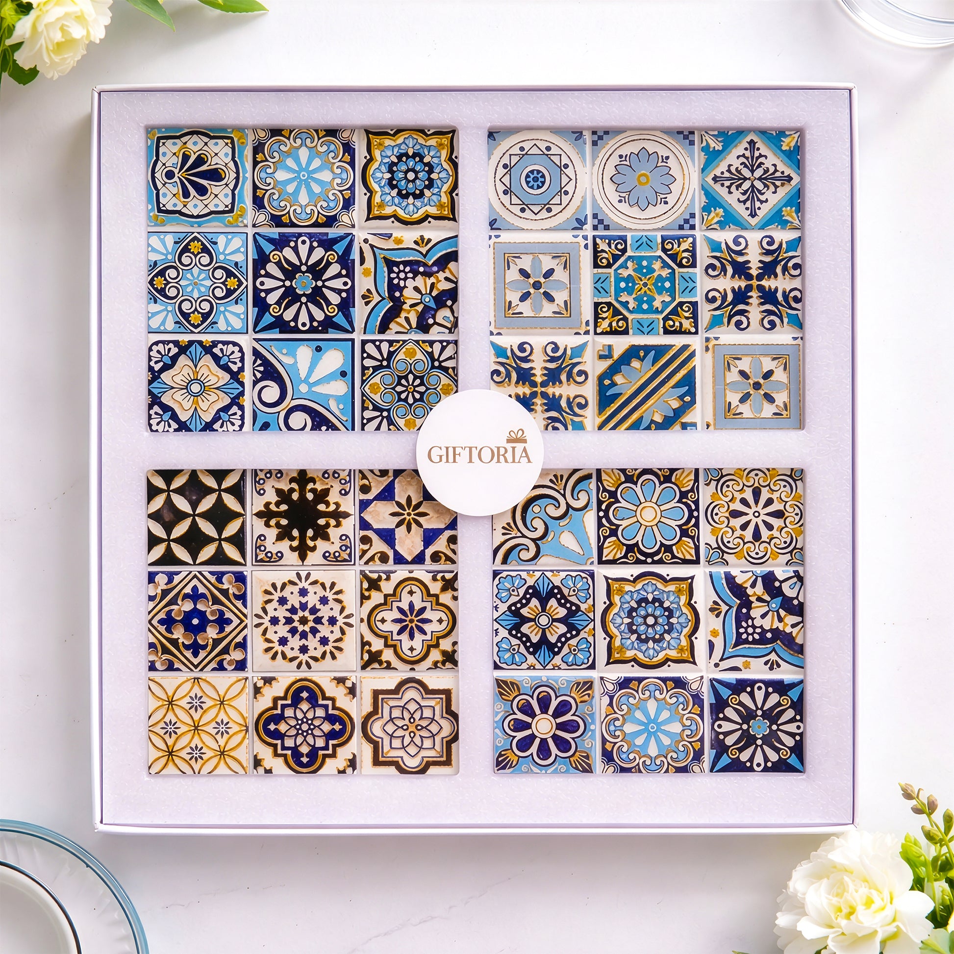 Square ceramic coaster set 4pcs decorative home gift box
