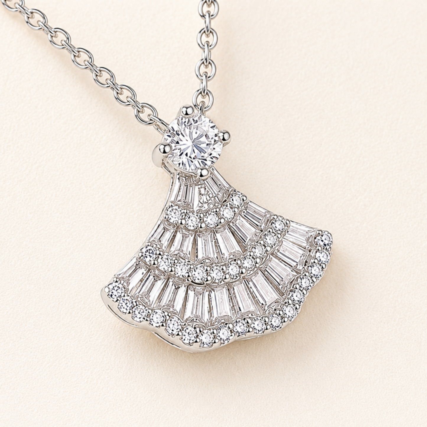 925 sterling silver vintage fan pendant necklace on soft cream satin, elegant gift for her