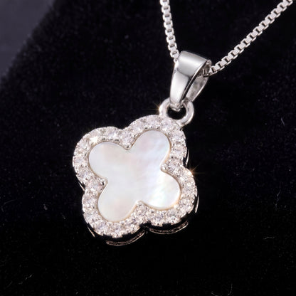 silver whitefour leaf clover pendant necklace close up