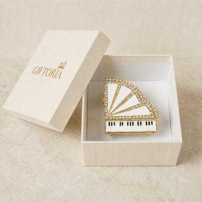 White grand piano jewellery box presented in a Giftoria gift box